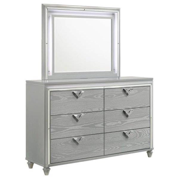 Veronica - 6-Drawer Dresser With Mirror - Light Silver Online Hot Sale