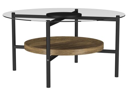 Delfin - Round Glass Top Coffee Table - Black And Brown Fashion