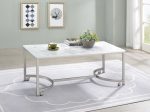 Leona - Faux Marble Coffee Table With Casters - Satin Nickel Cheap