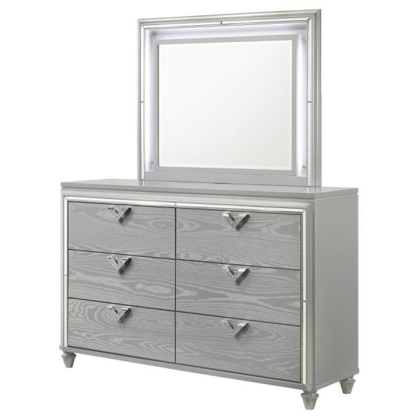 Veronica - 6-Drawer Dresser With Mirror - Light Silver Online Hot Sale