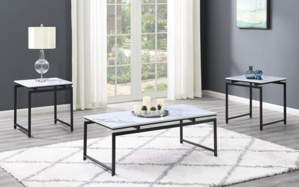 Clark - 3 Piece Faux Marble Top Coffee Table Set - White on Sale