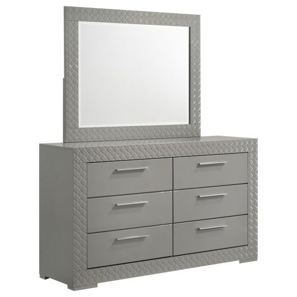 Ives - 6-Drawer Dresser And Mirror - Gray High Gloss Online Hot Sale