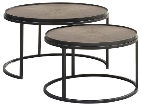 Rodrigo - 2 Piece Round Wood Nesting Table Set - Weathered Elm For Discount