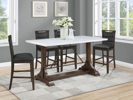 Aldrich - 5-Piece Counter Height Dining Set Genuine - White Marble And Dark Brown Online Sale