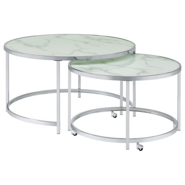 Lynn - 2 Piece Round Glass Top Nesting Coffee Table - Chrome Discount