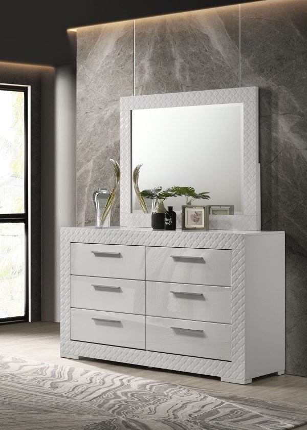 Ives - 6-Drawer Dresser And Mirror - White High Gloss Fashion