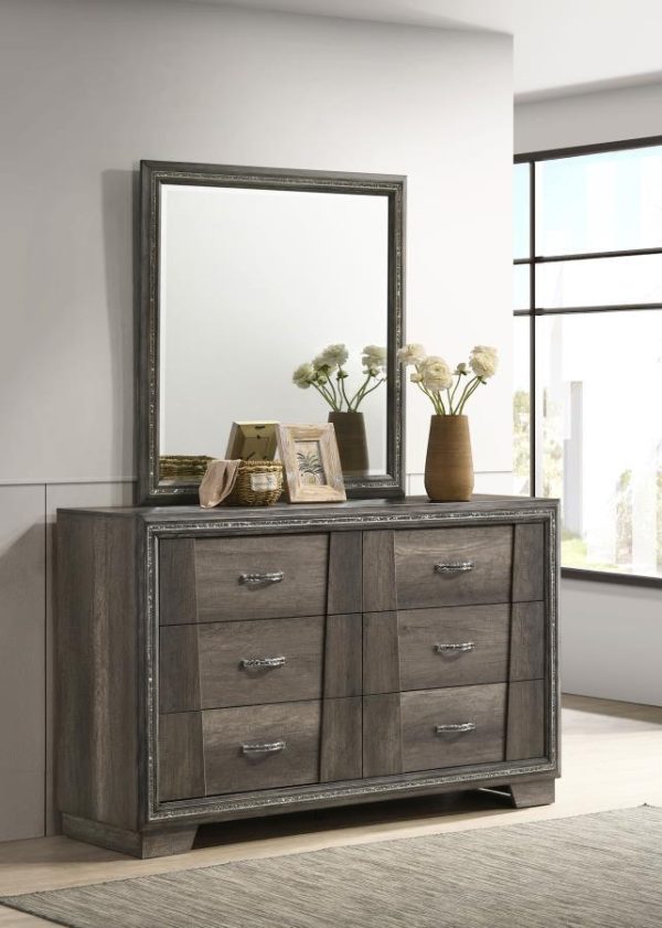 Janine - 6-Drawer Dresser With Mirror - Gray For Sale