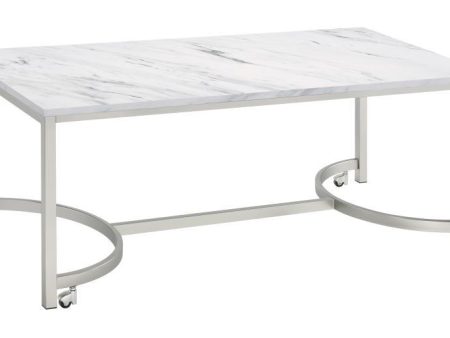 Leona - Faux Marble Coffee Table With Casters - Satin Nickel Cheap