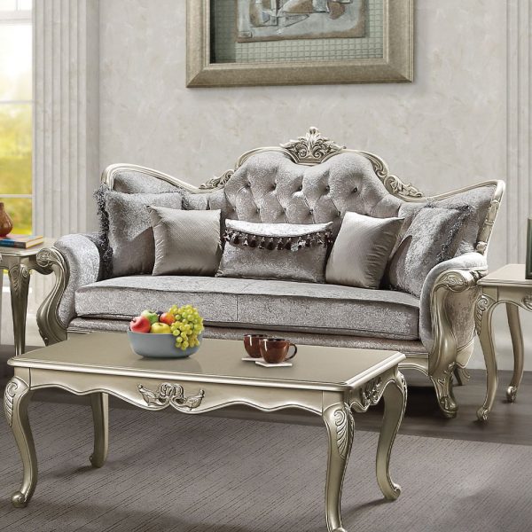 Libertee - Sofa With 5 Pillows - Beige Fabric & Champagne Discount