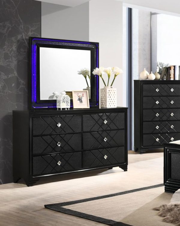 Penelope - 6-Drawer Dresser With Mirror - Midnight Star For Discount