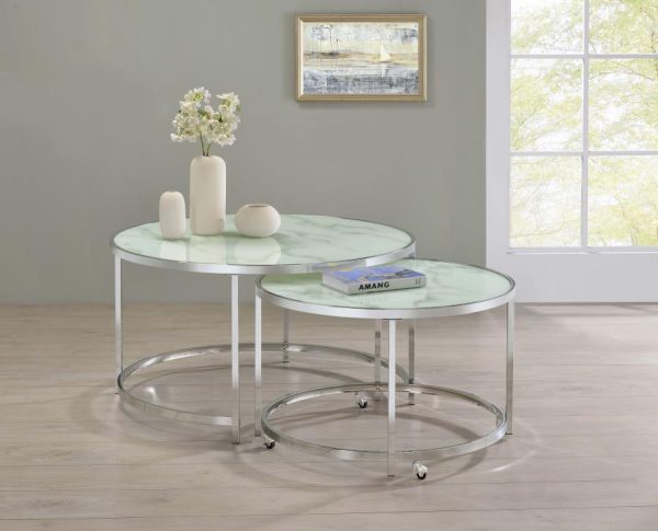 Lynn - 2 Piece Round Glass Top Nesting Coffee Table - Chrome Discount