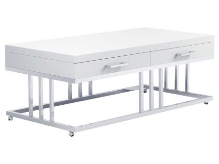 Dalya - 2-Drawer Rectangular Coffee Table - White High Gloss For Discount