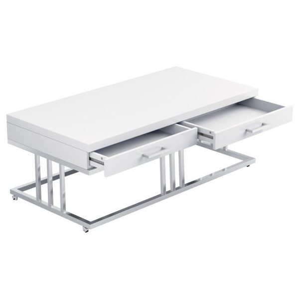 Dalya - 2-Drawer Rectangular Coffee Table - White High Gloss For Discount