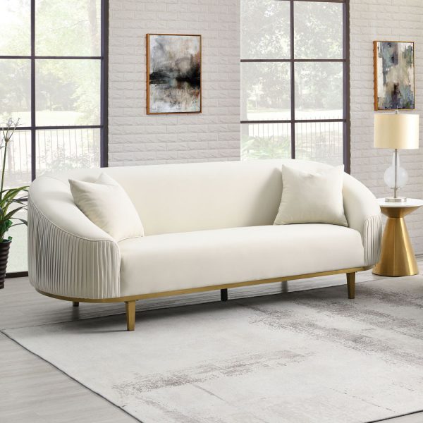 Martina - Sofa With 2 Pillows - Ivory Velvet For Sale