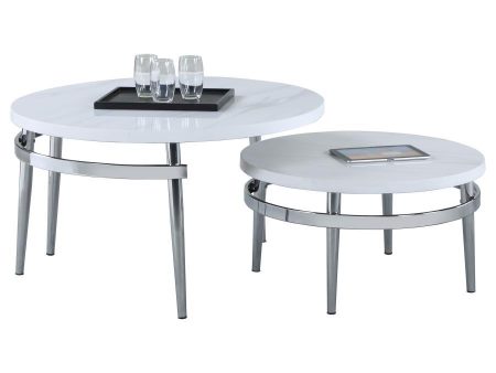 Avilla - 2 Piece Round Marble Top Coffee Table Set - White on Sale