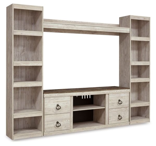 Willowton - Whitewash - 4-Piece Entertainment Center For Discount