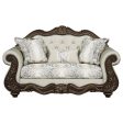 Pierce - Loveseat With 3 Pillows - Beige Fabric & Cherry Finish Online now