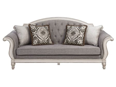 Florian - Sofa With 4 Pillows - Gray & Antique White Supply