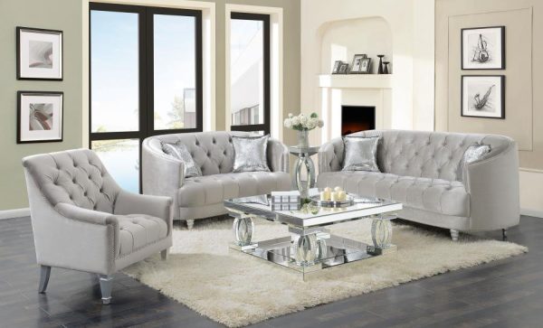 Avonlea - Upholstered Sloped Arm Sofa Set Velvet For Sale